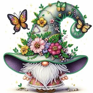 Whimsical Gnome with Floral Hat Diamond Art Kit
